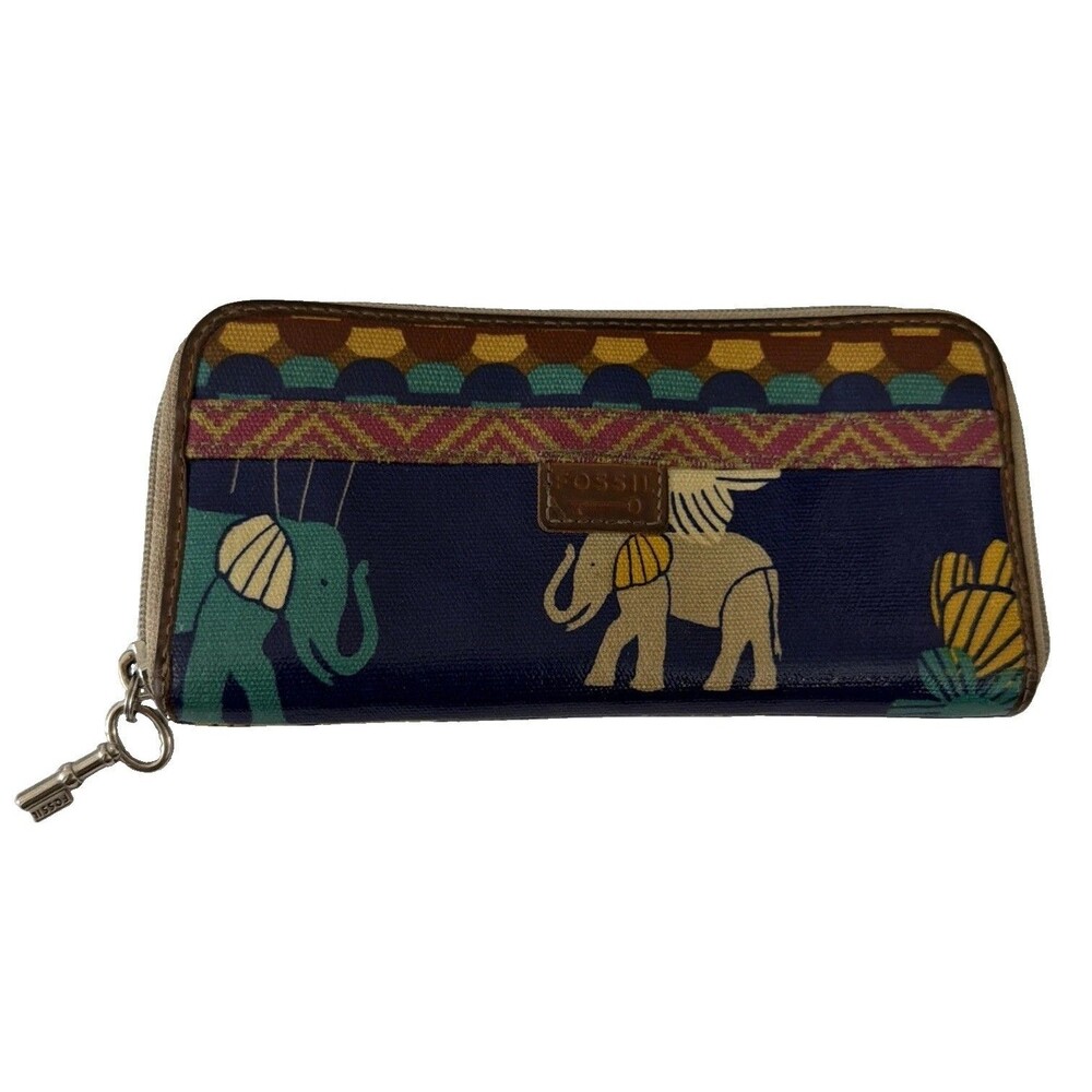 Key-Per Fossil Wallet Clutch Elephant  Zip Around Card Holder